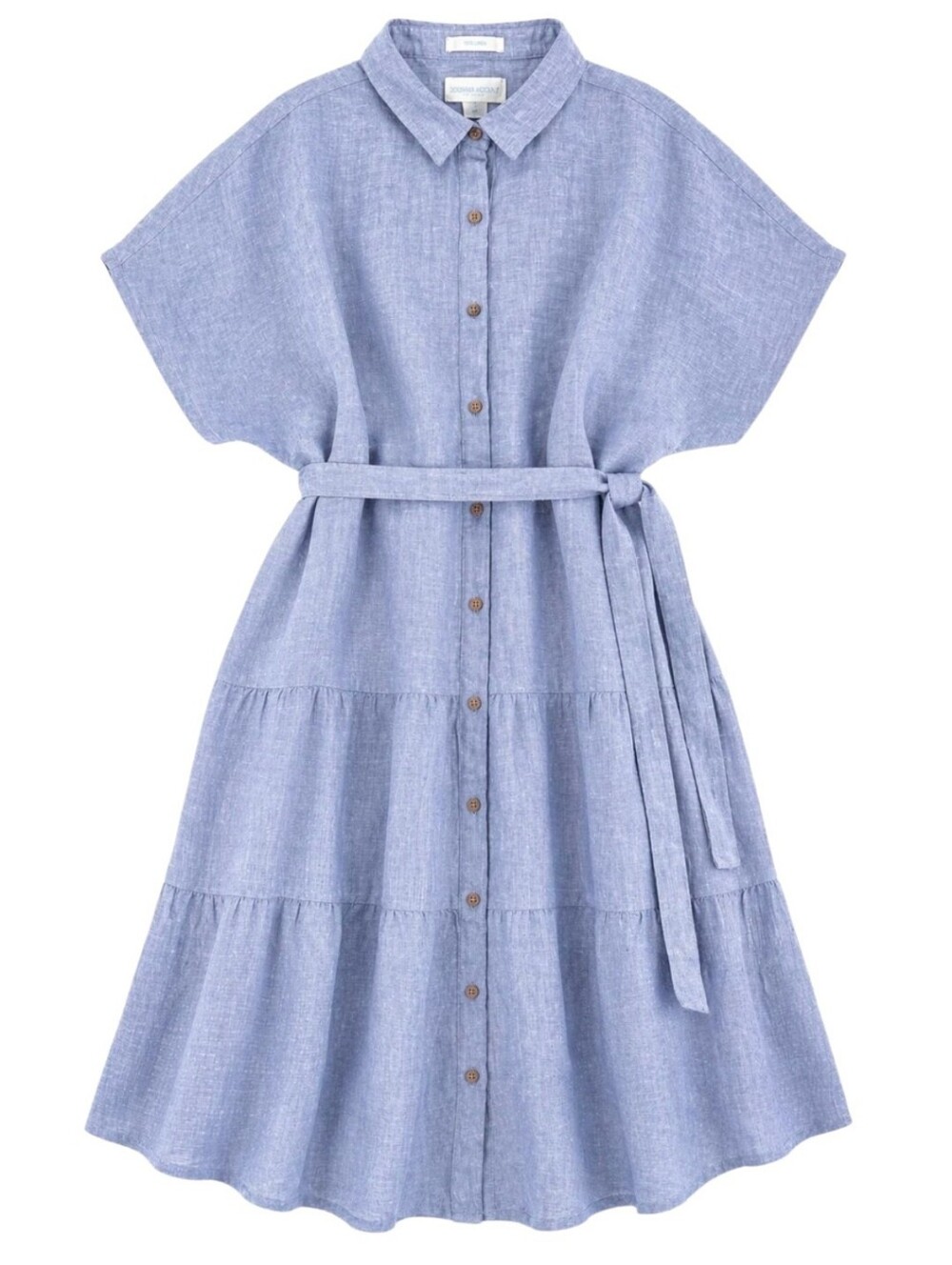 Cynthia Rowley light blue linen tiered button-up midi dress sash Size Large
